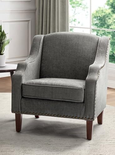 LSFH Unique Design True Innovations Aleithz Accent Chair, Armchair with Solid Sagwan Wooden Frame Single Sofa Chair for Small Apartments, Living Room or Bedroom (Set of 2 Chairs, Grey)