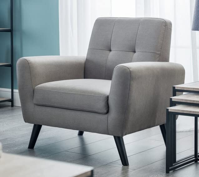 LSFH Unique Design True Innovations Wide Linen Fabric Accent Chair Armchair with Solid Sagwan Wooden Legs Single Sofa Chair for Small Apartments, Living Room or Bedroom (Set of 2 Chairs, Grey)