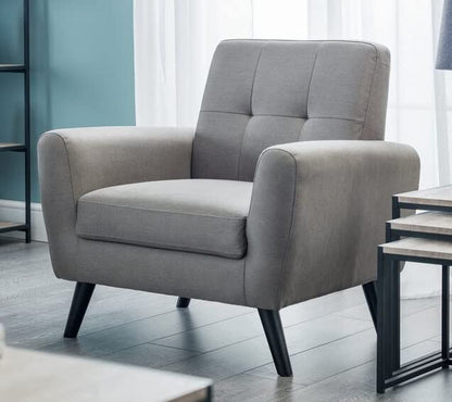LSFH Unique Design True Innovations Wide Linen Fabric Accent Chair Armchair with Solid Sagwan Wooden Legs Single Sofa Chair for Small Apartments, Living Room or Bedroom (Set of 2 Chairs, Grey)
