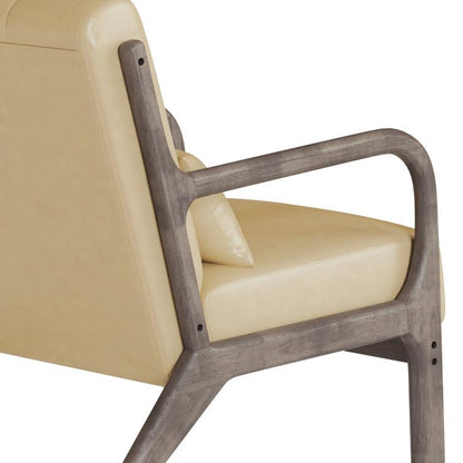 LSFH Unique Design True Innovations Alcie Accent Chair, Ottoman Armchair with Solid Sagwan Wooden Frame Single Sofa Chair for Small Apartments, Living Room or Bedroom (1 Chair, Beige)