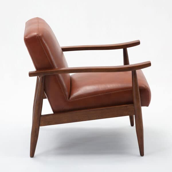 LSFH Unique Design Austin Caramel Leatherette Accent Chair Armchair with Solid Sagwan Wooden Frame Single Sofa Chair for Small Apartments, Living Room or Bedroom (Brown, Set of 2 Chairs)