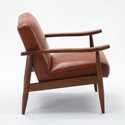 LSFH Unique Design Austin Caramel Leatherette Accent Chair Armchair with Solid Sagwan Wooden Frame Single Sofa Chair for Small Apartments, Living Room or Bedroom (Brown, Set of 2 Chairs)