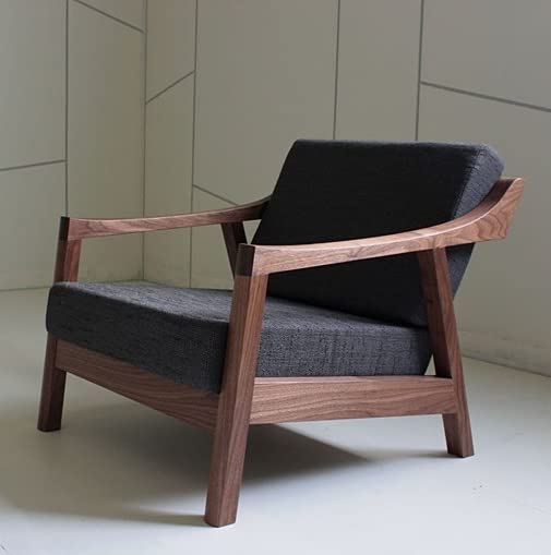 LSFH Unique Design Nemo Organic Shape Fabric Accent Chair Armchair with Solid Sagwan Wooden Frame Single Sofa Chair for Small Apartments, Living Room or Bedroom (Set of 2 Chairs, Charcole)