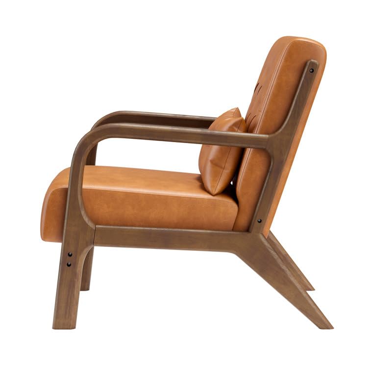 LSFH Unique Design True Innovations Alcie Accent Chair, Ottoman Armchair with Solid Sagwan Wooden Frame Single Sofa Chair for Small Apartments, Living Room or Bedroom (1 Chair, Brown)