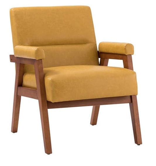 LSFH Unique Design True Innovations Mackenne Accent Chair, Ottoman Armchair with Solid Sagwan Wooden Frame Single Sofa Chair for Small Apartments, Living Room or Bedroom (1 Chair, Brown)