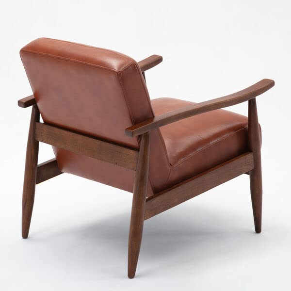 LSFH Unique Design Austin Caramel Leatherette Accent Chair Armchair with Solid Sagwan Wooden Frame Single Sofa Chair for Small Apartments, Living Room or Bedroom (Brown, 1 Chair)
