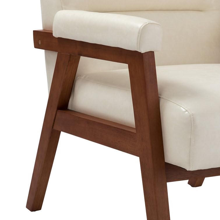 LSFH Unique Design True Innovations Mackenne Accent Chair, Ottoman Armchair with Solid Sagwan Wooden Frame Single Sofa Chair for Small Apartments, Living Room or Bedroom (1 Chair, Cream White)