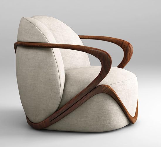 LSFH Unique Design Fabric Upholstered Huge Accent Chair, Armchair with Solid Sagwan Wooden Frame Single Sofa Chair for Small Apartments, Living Room or Bedroom (1 Chair, Beige)