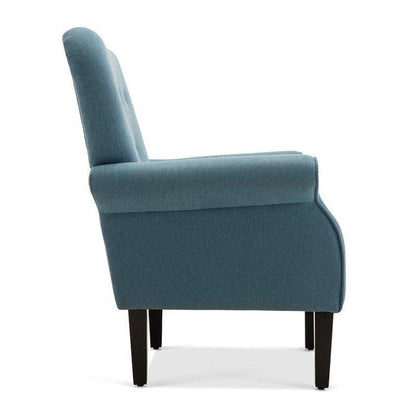 LSFH Unique Design Versatile Button Tufted Fabric Accent Chair Armchair with Solid Sagwan Wooden Frame Single Sofa Chair for Small Apartments, Living Room or Bedroom (Set of 2 Chairs, Blue)