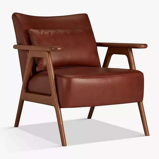 LSFH Unique Design True Innovations Hendricks Leatherette Accent Chair Armchair with Solid Sagwan Wooden Frame Single Sofa Chair for Small Apartments, Living Room or Bedroom (Set of 2 Chairs, Brown)