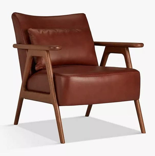 LSFH Unique Design True Innovations Hendricks Leatherette Accent Chair Armchair with Solid Sagwan Wooden Frame Single Sofa Chair for Small Apartments, Living Room or Bedroom (1 Chair, Brown)