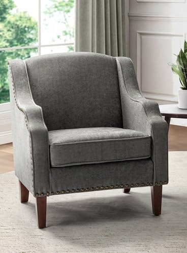 LSFH Unique Design True Innovations Aleithz Accent Chair, Armchair with Solid Sagwan Wooden Frame Single Sofa Chair for Small Apartments, Living Room or Bedroom (Set of 2 Chairs, Grey)