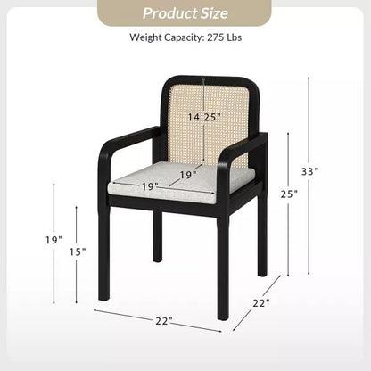 LSGF Luxury Design Traditional Rattan Cane Hulalaz Armchair Accent Chair with Solid Sagwan Wooden Legs Sofa Set for Small Apartments, Living Room or Bedroom (Set of 2 Chairs, Black Deco Finishing)