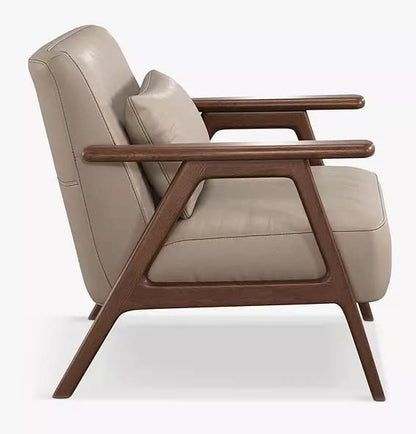 LSFH Unique Design True Innovations Hendricks Leatherette Accent Chair Armchair with Solid Sagwan Wooden Frame Single Sofa Chair for Small Apartments, Living Room or Bedroom (Set of 2 Chairs, Beige)