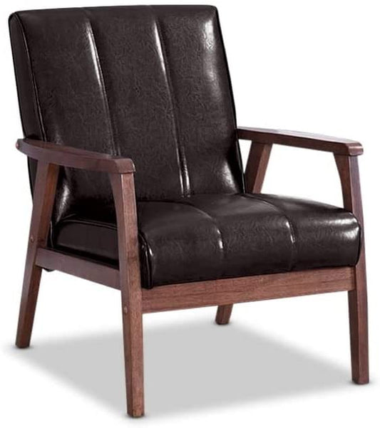 LSFH Unique Design Nikko Channel Tufted Accent Chair Armchair with Solid sagwan Wooden Frame Single Sofa Chair for Small Apartments, Living Room or Bedroom (1 Chair, Dark Brown)