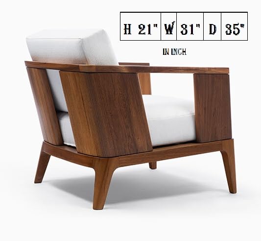 LSFH Unique Design True Innovations Malibuzz Accent Chair, Armchair with Solid Sagwan Wooden Frame Single Sofa Chair for Small Apartments, Living Room or Bedroom (Chair with Ottoman, Off-White)