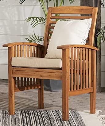 LSFH Unique Design True Innovations Acacia Wood Slat Back Accent Chair Armchair with Solid sagwan Wooden Frame Single Sofa Chair for Small Apartments, Living Room or Bedroom (1 Chair, Cream)