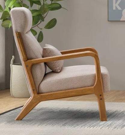 LSFH Unique Design Fabric Upholstered Vegaz Accent Chair with Solid Sagwan Wooden Frame Single Sofa Chair for Small Apartments, Living Room or Bedroom (Set of 2 Chairs, Beige)
