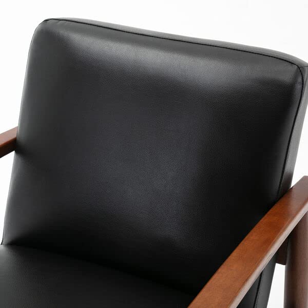 LSFH Unique Design Austin Caramel Leatherette Accent Chair Armchair with Solid Sagwan Wooden Frame Single Sofa Chair for Small Apartments, Living Room or Bedroom (Black, Set of 2 Chairs)