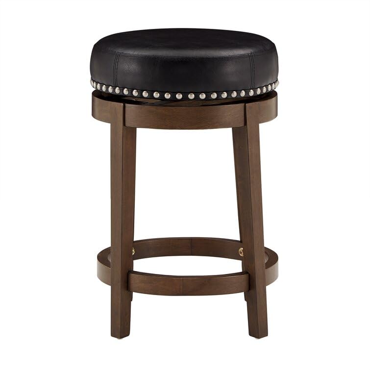 LSFH Unique Design True Innovations Arlettez Swivel Bar Stool with 100% Sagwan Wood Frame 360 Degree Ball & Cast Swivel Pub Height Bar Stool for Shop, Salon, Office and Home (1 Barstool, Black)