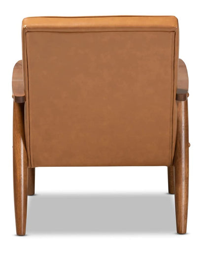 LSFH Unique Design True Innovations Sorrento Button Tufted Accent Chair Armchair with Solid sagwan Wooden Frame Single Sofa Chair for Small Apartments, Living Room or Bedroom (1 Chair, Brown)