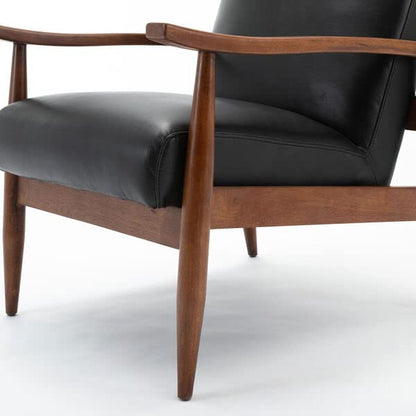 LSFH Unique Design Austin Caramel Leatherette Accent Chair Armchair with Solid Sagwan Wooden Frame Single Sofa Chair for Small Apartments, Living Room or Bedroom (Black, Set of 2 Chairs)
