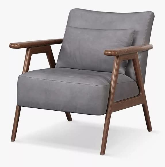LSFH Unique Design True Innovations Hendricks Leatherette Accent Chair Armchair with Solid Sagwan Wooden Frame Single Sofa Chair for Small Apartments, Living Room (Set of 2 Chairs, Light Grey)