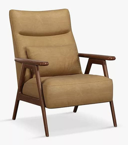 LSFH Unique Design True Innovations High Back Hendricks Leatherette Accent with Solid Sagwan Wooden Frame Single Sofa for Small Apartments, Living Room or Bedroom (Set of 2 Chairs, Light Brown)