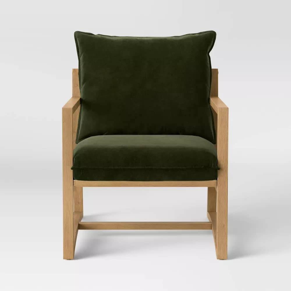 LSFH Unique Design Higginz Sling Lounge Chair, Accent Chair Armchair with Solid Sagwan Wooden Frame Single Sofa Chair for Small Apartments, Living Room or Bedroom (Set of 2 Chairs, Olive)