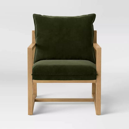 LSFH Unique Design Higginz Sling Lounge Chair, Accent Chair Armchair with Solid Sagwan Wooden Frame Single Sofa Chair for Small Apartments, Living Room or Bedroom (Set of 2 Chairs, Olive)