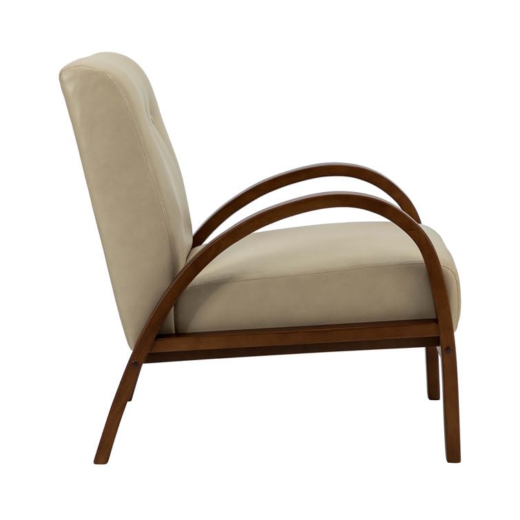 LSFH Unique Design True Innovations Vegaz Accent Chair, Ottoman Armchair with Solid Sagwan Wooden Frame Single Sofa Chair for Small Apartments, Living Room or Bedroom (1 Chair, Beige)