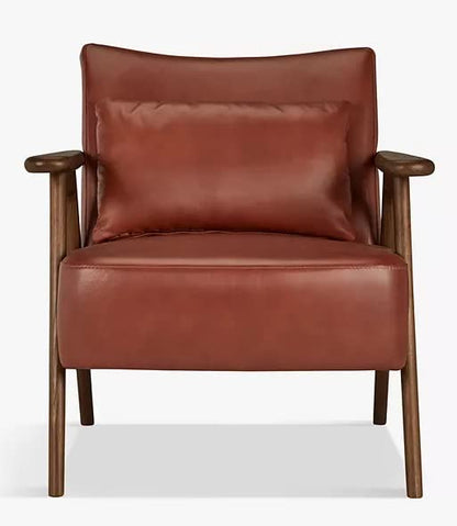LSFH Unique Design True Innovations Hendricks Leatherette Accent Chair Armchair with Solid Sagwan Wooden Frame Single Sofa Chair for Small Apartments, Living Room or Bedroom (Set of 2 Chairs, Brown)