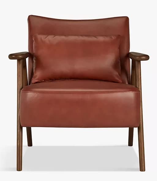 LSFH Unique Design True Innovations Hendricks Leatherette Accent Chair Armchair with Solid Sagwan Wooden Frame Single Sofa Chair for Small Apartments, Living Room or Bedroom (1 Chair, Brown)