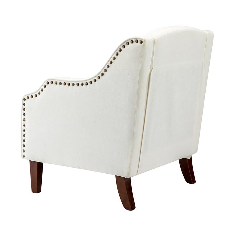 LSFH Unique Design True Innovations Aleithz Accent Chair, Armchair with Solid Sagwan Wooden Frame Single Sofa Chair for Small Apartments, Living Room or Bedroom (1 Chair, Off-White)
