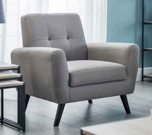 LSFH Unique Design True Innovations Wide Linen Fabric Accent Chair Armchair with Solid Sagwan Wooden Legs Single Sofa Chair for Small Apartments, Living Room or Bedroom (1 Chair, Grey)