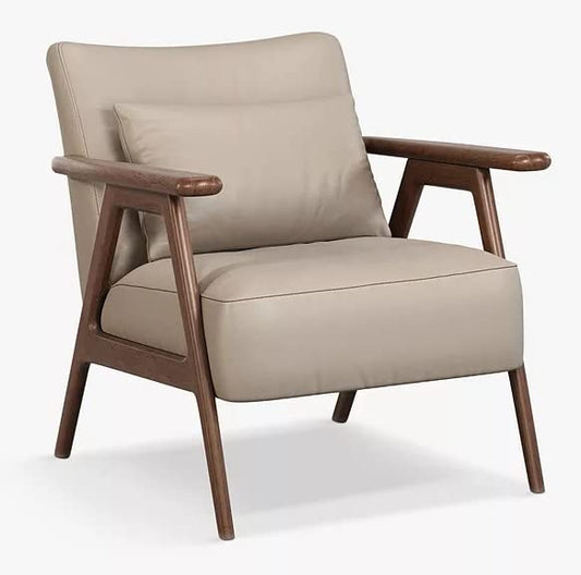 LSFH Unique Design True Innovations Hendricks Leatherette Accent Chair Armchair with Solid Sagwan Wooden Frame Single Sofa Chair for Small Apartments, Living Room or Bedroom (1 Chair, Beige)
