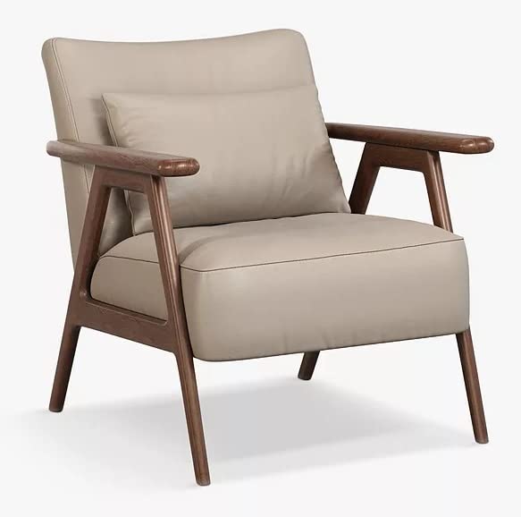 LSFH Unique Design True Innovations Hendricks Leatherette Accent Chair Armchair with Solid Sagwan Wooden Frame Single Sofa Chair for Small Apartments, Living Room or Bedroom (Set of 2 Chairs, Beige)