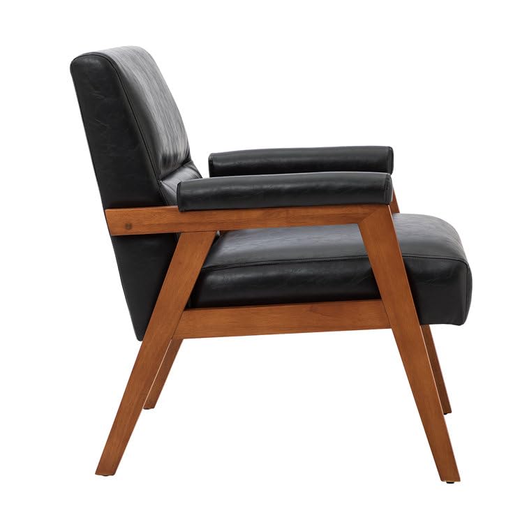 LSFH Unique Design True Innovations Mackenne Accent Chair, Ottoman Armchair with Solid Sagwan Wooden Frame Single Sofa Chair for Small Apartments, Living Room or Bedroom (Set of 2 Chairs, Black)