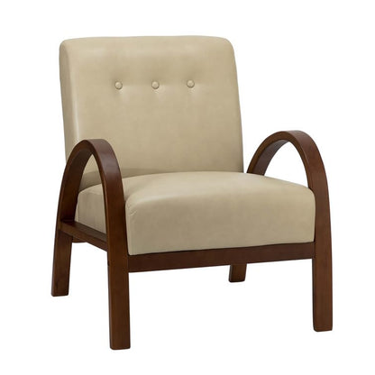 LSFH Unique Design True Innovations Vegaz Accent Chair, Ottoman Armchair with Solid Sagwan Wooden Frame Single Sofa Chair for Small Apartments, Living Room or Bedroom (1 Chair, Beige)