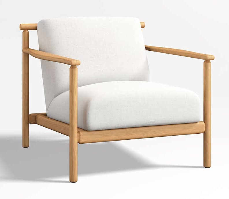 LSFH Unique Design True Innovations Ojai Fabric Accent Chair Armchair with Solid Sagwan Wooden Frame Single Sofa Chair for Small Apartments, Living Room or Bedroom (1 Chair, Off White)