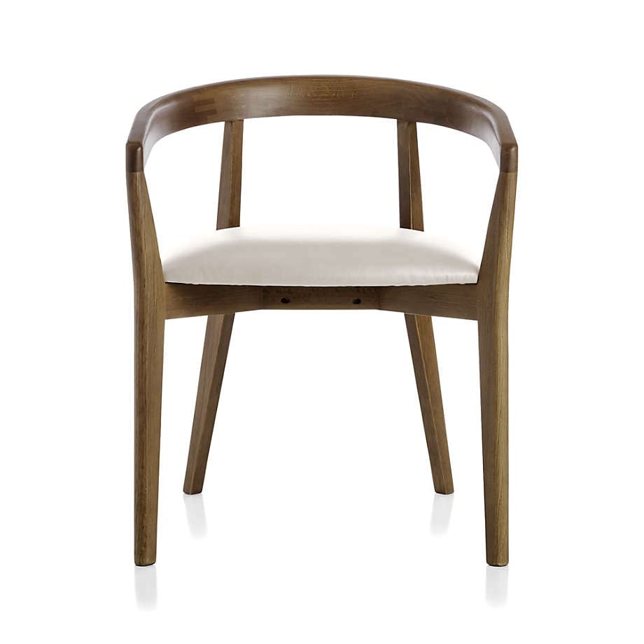 LSFH Unique Design Stone Round Back Dining Chair Accent Chair Armchair with Solid Teak Wood Frame, Cream