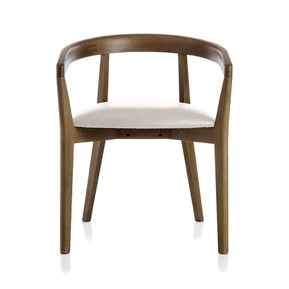 LSFH Unique Design Stone Round Back Dining Chair Accent Chair Armchair with Solid Teak Wood Frame, Cream