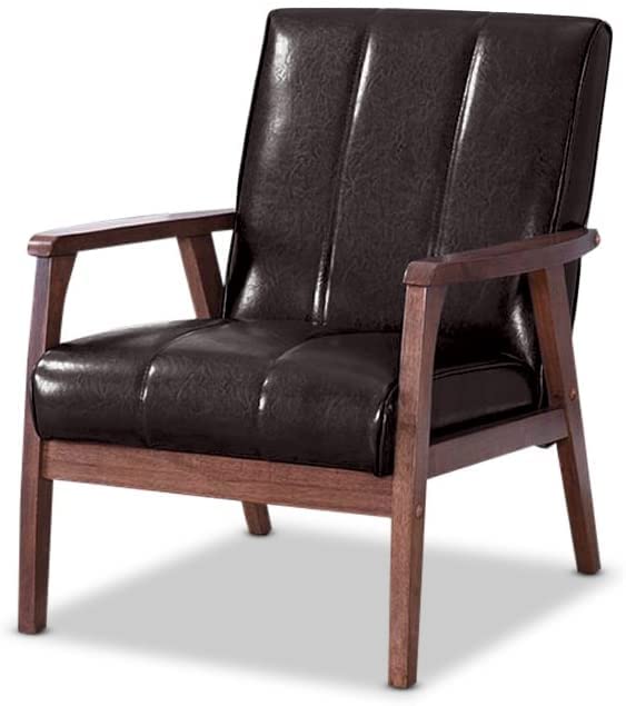 LSFH Unique Design Nikko Channel Tufted Accent Chair Armchair with Solid sagwan Wooden Frame Single Sofa Chair for Small Apartments, Living Room or Bedroom (1 Chair, Dark Brown)