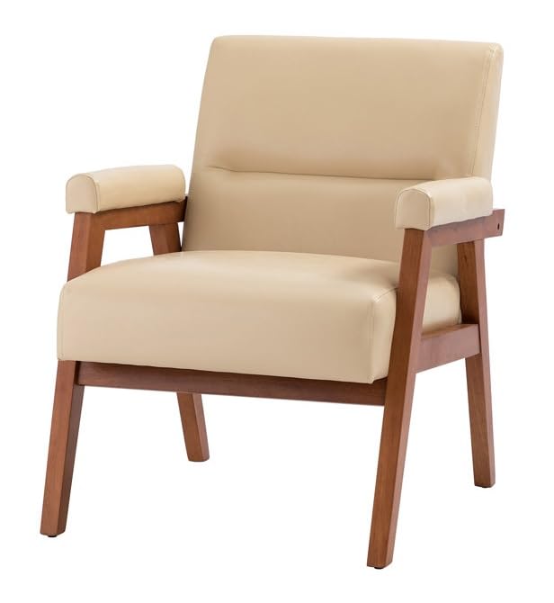 LSFH Unique Design True Innovations Mackenne Accent Chair, Ottoman Armchair with Solid Sagwan Wooden Frame Single Sofa Chair for Small Apartments, Living Room or Bedroom (Set of 2 Chairs, Beige)