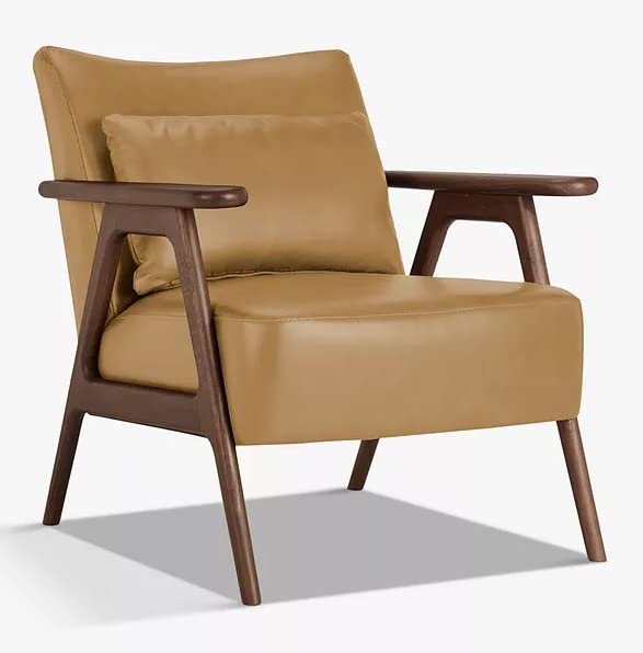 LSFH Unique Design Hendricks Leatherette Accent Chair Armchair with Solid Sagwan Wooden Frame Single Sofa Chair for Small Apartments, Living Room or Bedroom (Set of 2 Chairs, Light Brown)