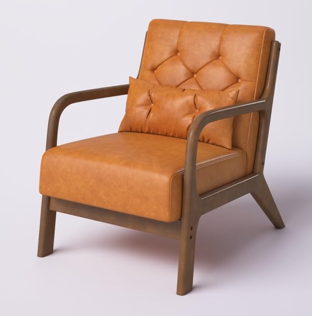 LSFH Unique Design True Innovations Alcie Accent Chair, Ottoman Armchair with Solid Sagwan Wooden Frame Single Sofa Chair for Small Apartments, Living Room or Bedroom (1 Chair, Brown)