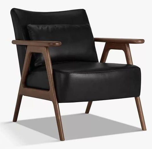 LSFH Unique Design True Innovations Hendricks Leatherette Accent Chair Armchair with Solid Sagwan Wooden Frame Single Sofa Chair for Small Apartments, Living Room or Bedroom (1 Chair, Black)