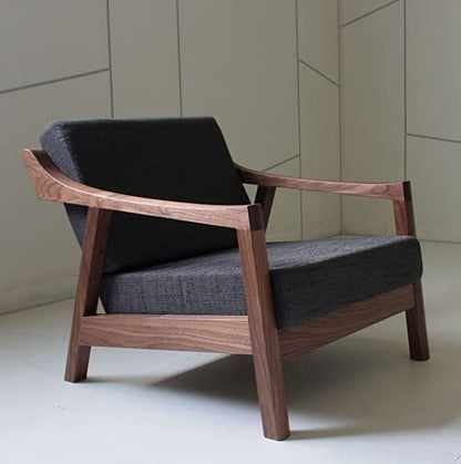 LSFH Unique Design Nemo Organic Shape Fabric Accent Chair Armchair with Solid Sagwan Wooden Frame Single Sofa Chair for Small Apartments, Living Room or Bedroom (1 Chair, Charcole)