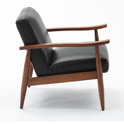 LSFH Unique Design Austin Caramel Leatherette Accent Chair Armchair with Solid Sagwan Wooden Frame Single Sofa Chair for Small Apartments, Living Room or Bedroom (Black, Set of 2 Chairs)