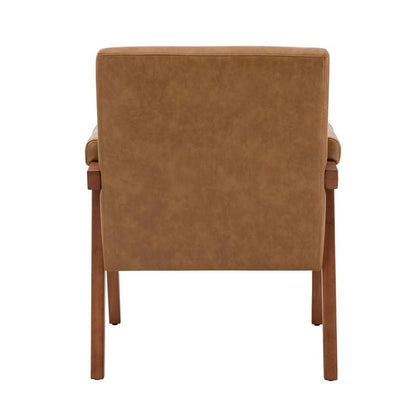 LSFH Unique Design True Innovations Mackenne Accent Chair, Ottoman Armchair with Solid Sagwan Wooden Frame Single Sofa Chair for Small Apartments, Living Room or Bedroom (1 Chair, Dark Brown)